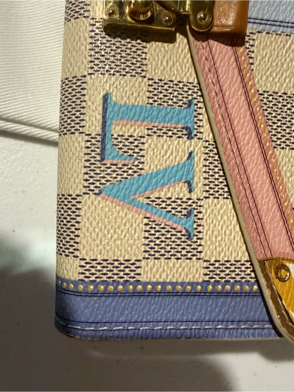Louis Vuitton Damier Azur Trunk-Print Continental Wallet in Pastel Blue & Pink - Picture 3 of 7